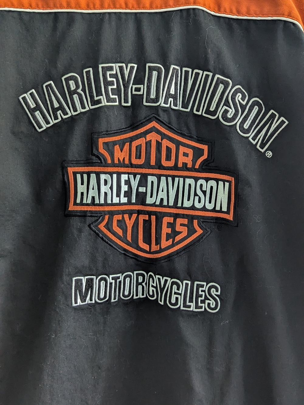 Harley-Davidson Black & Orange Motorcycle Shirt Back, Front & Sleeve Logo